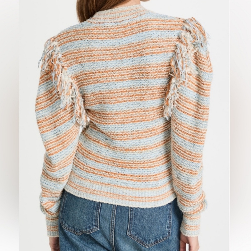 Ulla Johnson Orange And Blue Arquette Fringed Striped Sweater In Lily Size Small - Picture 6 of 14